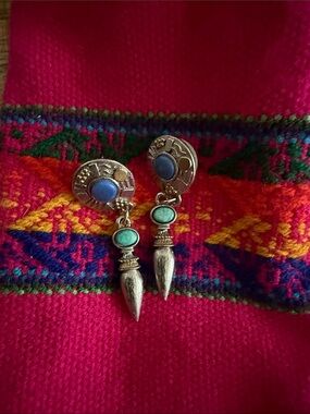 Southwest faux turquoise pierced dangle drop earrings